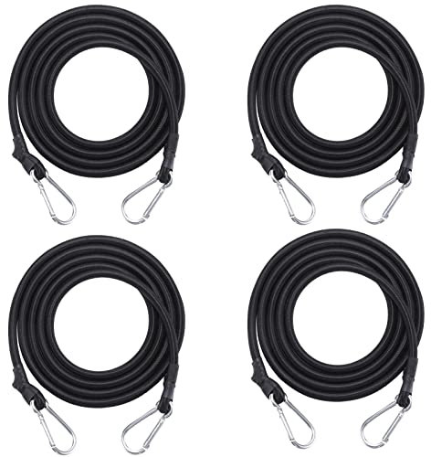 Bungee Cords with Carabiner Clips, 4PCS Black Bungee Ropes 40Inch Heavy Duty Elastic Rope Cord Multi-Purpose Elastic Bungee Straps for Motorcycle Car Trunks Bicycle Securing
