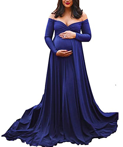 Vuncio Robe Maternité Shooting Photo Bustier Col en V Sexy Manches Longues Robe Femme Enceinte Grande Taille Pas Cher Robe Grossesse Mariage Ceremonie Soiree Cocktail Chic Et Elegant