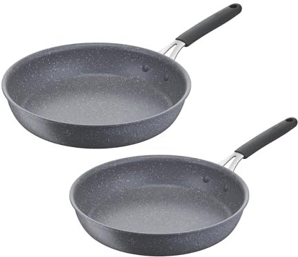 Lagostina Tempra Mineral Lot de poêles antiadhésives en acier et aluminium avec revêtement minéral+ Ø 24/28 cm, poignée en silicone, effet pierre, adaptée à toutes les sources de chaleur