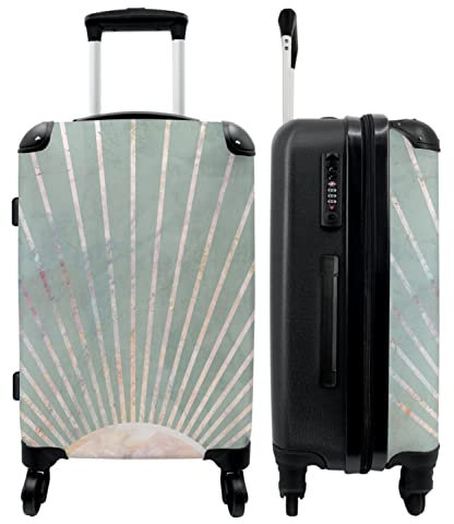 NoBoringSuitcases.com® Koffer groß Trolley Rollkoffer Reisekoffer mit 4 Rollen Fotokoffer - Grün - Sonne - Gold - Luxus - 67x43x25cm - 90 Liter