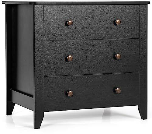 KOMFOTTEU Kommode aus Holz, Sideboard mit 3 Schubladen, Aufbewahrungsschrank mit Handgriff, Schubladenschrank für Schlafzimmer, Wohnzimmer, 71 x 46 x 66 cm (Schwarz)