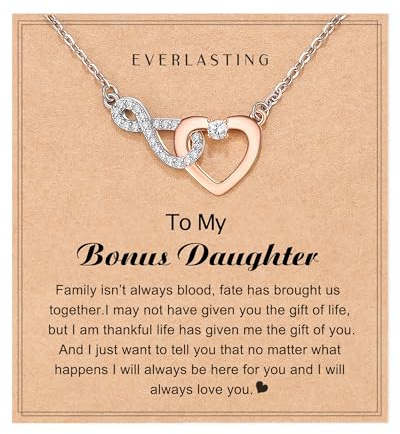 Shonyin Bonus Daughter Gifts from Stepmom Stepdad Unique, to My Adopted Unbiological Step Bonus Daughter Stepdaughter Necklace Valentines Day Easter Jewelry Gifts, silver