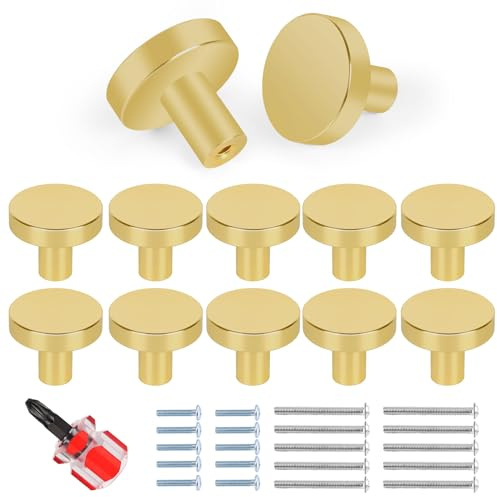 Chuner Schrankknöpfe 10er Set, Gold Möbelknöpfe Metall Schubladenknöpfe Türknöpfe Modern Runde Knauf für Schrank, Schubladenknöpfe mit Zweier Arten von Schrauben, (003)