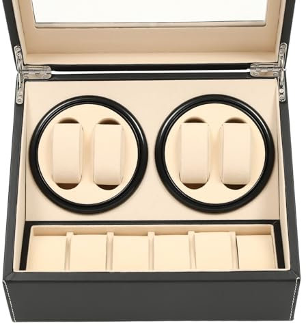 FUNYSF Uhrenaufziehbox aus Holz 4+6 Uhren Automatik Uhrenaufziehbox Schwarz Automatik Uhrenaufziehbox Schmuck Organizer Deluxe