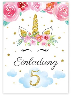 Minkocards 12 Einladungskarten zum 5. Kindergeburtstag Mädchen Einhorn Einladung fünfte Geburtstag Mädchengeburtstag Geburtstagseinladungen