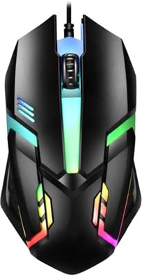 Haloppe Ratón retroiluminado con cable para ordenador portátil, ratón para juegos con cable USB, LED, RGB, ergonómico, 1200 ppp, 3 botones, silencio, computadora, oficina, ratón óptico negro