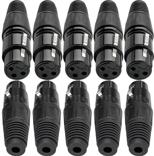 Xiatiaosann 10PCS 3 Pin XLR Solder Connector, Female XLR Mic Plug, Microphone Audio Snake Socket Jack for Speaker Amplifier, High Conductivity and Ultra-low Noise