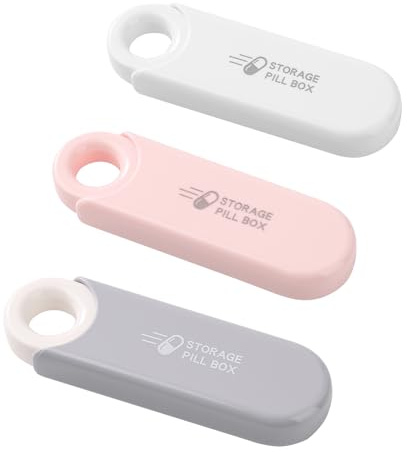 Jaslongri Pillendose, Pillendose klein für unterwegs, Pillenbox für Vitamine, Medikamente, Pillen, 8er Raum, Weiß+Grau+ Rosa