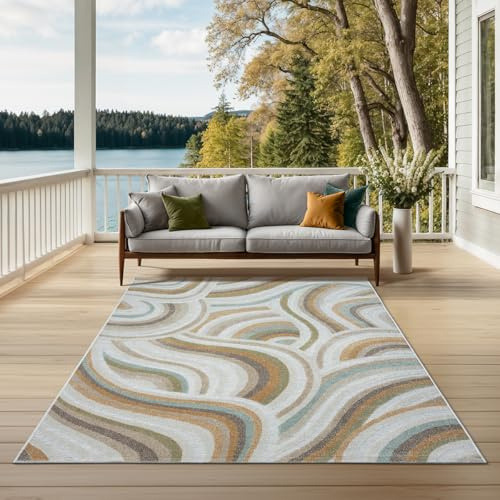 the carpet Porto Teppich Wohnzimmer, Outdoor geeignet, robust, modern und hochwertig, Wetterfest und UV-beständig, Ideal für Balkon, Terrasse, Küche und Esszimmer, Multi-2, 140 x 200 cm