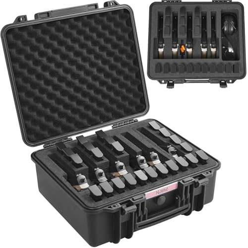 VEVOR Hartschalenkoffer Pistolen, Pistolenkoffer mit vorgeschnittenem Futter, staubdichter Hartschalenkoffer für 6 Pistolen, abschließbarer Pistolenkoffer, Waffenkoffer schwarz, 491 x 434 x 211 mm