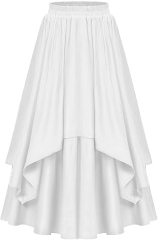 Women Renaissance Skirt UK Sale Clearance A-Line Tiered Gothic Skirt Victorian Steampunk Skirt Elastic Waist Vintage Swing Goth Punk Maxi Skirts Medieval Clothes Vampire Halloween Costumes White