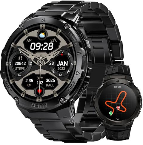 HIDAMEL Smart Watches for Men GPS, Pressure,Altitude,Compass, 480mAh Extra-Large Battery, 50M Waterproof, Full Metal Body Rugged Smartwatch, Answer/Make Call,1.43 AMOLED Display(2 Bands)
