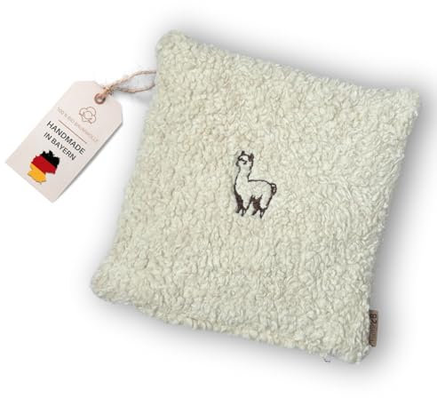 kontor28 - kuscheliges TEDDY Kirschkernkissen, Wärmekissen mit Bezug aus weicher 100% Bio-Baumwolle, edler Stickerei, handgefertigt Made in Germany, auslaufsicher+ geruchlos + schmerzlindernd, Alpaka