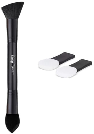 Dual-Ended Hairline Powder Brush Concealer Brush Precision Makeup Brush Set with Sponge Tip for Seamless Blending Hair Touch Up And Contouring Blending (Black Brush)