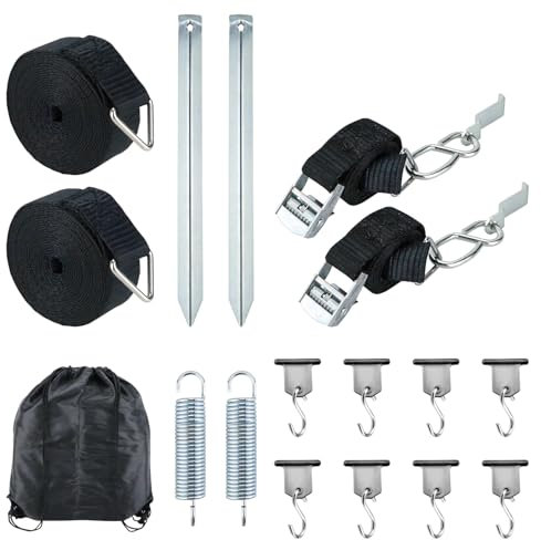 Homvvi Sturmband Markise Set, Vorzelt Sturmsicherung für Thule Omnistor - Sturmverspannung Strap für Markise, 8 x Kederleiste Haken, Erdanker, Vorzelt hold down Side Strap mit Wohnmobil Zubehör