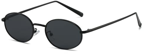 QVKUUT Ovale Sonnenbrille Damen Herren Retro Vintage UV400 Kleine Gläser Metallrahmen Sonnenbrille Oval Unisex
