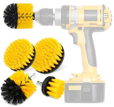 FORYNXHWIN Drill Brush Cleaning Brushes Set - 4 Pack Electric Drill Brush Kit for Cleaning Bathroom Pool Tile Toilet Floor Ceramic Marble Car (Yellow)