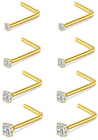 AceFun Nässtift, L-formade näsringar dubbar guld silver nässtav L-formad rostfritt stål diamant liten tunn nässtav för kvinnor män korkskruv näsringar näsa piercing dubbar skruv, Rostfritt stål