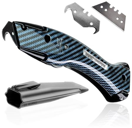 Delphin®-03 Teppichmesser, Design Edition, Feststehende Klinge, Profi Cuttermesser, Alu, Klingen und Kunststoffköcher, Rechts- u. Linkshänder