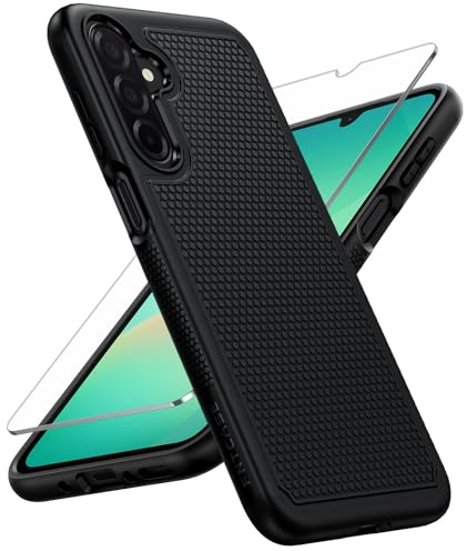 FNTCASE Fodral för Samsung Galaxy A26 5G 2025, 6,7 tum, skyddande dubbla lager, slitstarkt, stötsäkert, robust med halkfri texturerad baksida, militärt skydd, stötfångare, tufft, svart