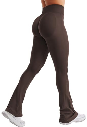 Zaayo Flared Leggings Dam, Invisible Scrunch Butt Yogabyxor Dam, Push Up Sportbyxor, Flared Sportbyxor, Hög Midja, Schlaghose, Bootcut, Gym, Yoga, Träningsleggings, Chokladbrun, M