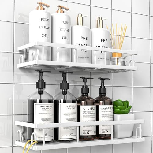 UUlioyer Duschablage Ohne Bohren, Wasserdichter Duschregal, 2 Stück Badezimmer Regal Organizer, Shampoo Duschgel Halterung für Dusche (Weiß- 2 Stück)