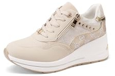 QUEEN HELENA Sneakers Alte con Zeppa Donna X34-37 (X32-26 Beige, Sistema Taglie Calzature EU, Adulto, Donna, Numero, Media, 35)