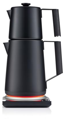 Saki Turkish Tea Maker Machine Pro, Electric Double-Pot Teapot 1.75L 120V, 120 Min Keep-Warm, Stainless Steel BPA-Free, Auto Shut-Off & Boil-Dry, LED Brew Ring, Matte Black