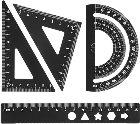 4 Stück Lineal Set, Geometrie Set aus Aluminiumlegierung mit 15cm Lineal Geometrie Geodreieck Winkelmesser-Zeichnungsset für Studenten Büro Ingenieure Zeichner die Geometrische Figuren