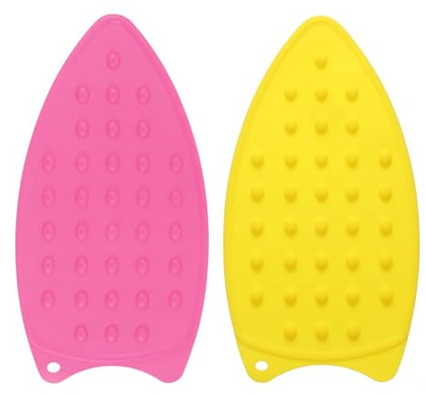 QUARKZMAN 2 Pezzi Supporto per Ferro da Stiro in Silicone, Tappetino Multiuso Resistente al Calore per Ferro da Stiro, Piastra di Appoggio per Tavolo da Stiro, Fuchsia/Giallo