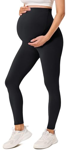 BAYDI Creamlush Damen Schwangerschaftsleggings mit Verstellbarer Bauchstütze Weiche High Waist Umstandsleggings Blickdichte Umstandshose Bequem für Yoga Freizeit Schlafanzug