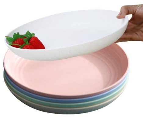 GZTFPQ Lot de 5 assiettes plates multicolores, sans BPA et incassables, légères anti-goutte, passent au lave-vaisselle et au micro-ondes, pour pâtes, ramen et salade