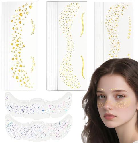 RHEIN Tattoo Glitzer Set Aufkleber 30 Stück Temporäre Tattoos für Augen Gesicht 5 Styles DIY Glitzer Karneval Halloween Party Make-up Festival Geburtstag Konzert Tanzen