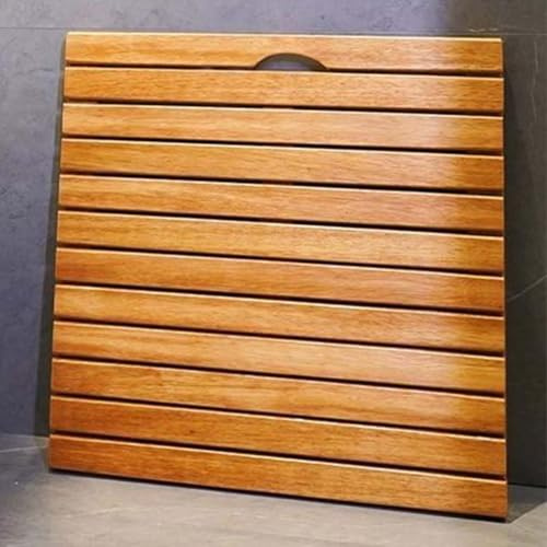 Tapis de Bain rectangulaire en Bois, caillebotis Polyvalent pour Salle de Bain, Spa et Douche extérieure, Plateforme de Baignoire antidérapante avec Pieds en Caoutchouc(60x70cm/24x28in)