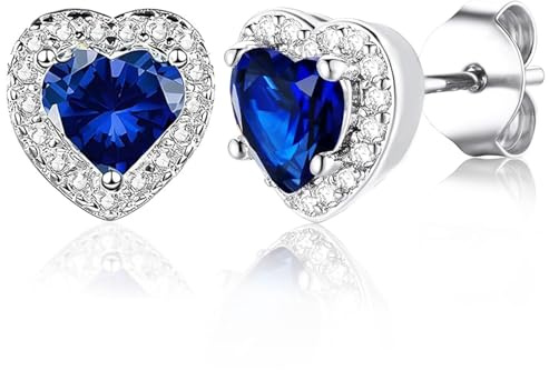 2PCS Heart Blue Earrings for Women, Stud Earrings for Women, Silver EarRings for Womens, Girls Stud Earring 1.2MM for Daily Wear Birthday Christmas Valentine's Day Suitable for Mum Sisters Girlfriend