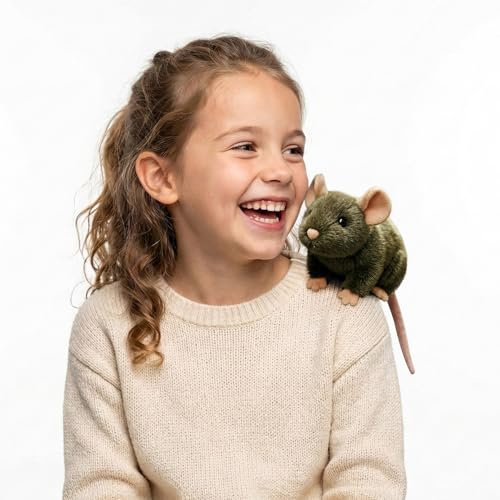 JUSTQUNSEEN Realistic Rat Magnetic Shoulder Plush Toy Wearable Mini Stuffed Plush Crawling Mouse Palm Size Plush Little French Chef Cooking Buddy Halloween Prank Prop Fake Rodent Trick Joke Gift Teens