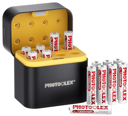 PHOTOOLEX Piles Rechargeables AAA Lithium (Lot de 16) avec Chargeur, 1300mWh Triple A 1,5V Puissance de Sortie élevée Pile AAA Li-ION Batterie, 1600+ Cycles, Faible Auto-décharge AAA Rechargeable