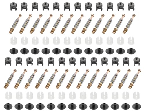 sourcing map 25Set Furniture Connectors Kit, 10x12mm Furniture Cam Lock Fitting with M6x40mm Dowel Fasteners and Plastic Cap, 3-in-1 Fixing Screws Set for Splicing Assembly of Table Cabinets