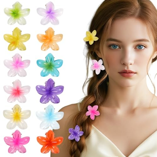 12 stycken små blommor hårklämmor i plast, små gripare hårklämmor, 1,3 x 1,5 cm blommor mini hårklämmor, halkfria färgglada söta färger hårspänne, för baby kvinnor flickor hårstyling tillbehör