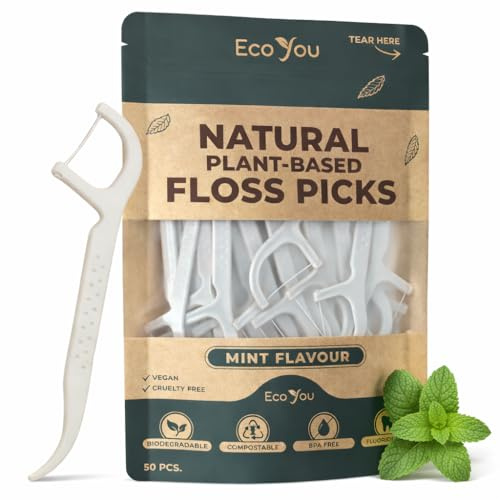 EcoYou Biodegradable Floss Picks | 50 Count (1 Pack) | Mint Flavor, Candelilla Wax | Pfas Free | Sustainable & Reusable | Vegan & Cruelty-Free | Eco Floss Picks