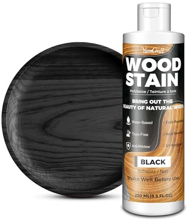 Teinte à Bois 250ml Noir à Base d’Eau, Lasure et Peinture pour Meubles Intérieurs Extérieurs, Portes Placards Étagères, Wood Stain Mat, Séchage Rapide, Faible Odeur, Non Toxique, Facile à Appliquer
