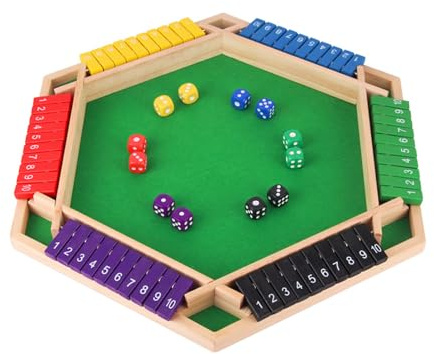 THCTYRP Shut The Box brädspel i trä för 6 spelare, klassiskt tärningsspel, familjespel och resespel, traditionellt pubspel