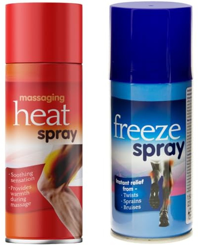 Heat Spray 125ml & Freeze Spray 150ml Pain Relief – Instant Hot & Cold Muscle Recovery for Back, Knee, Joint & Shoulder – Deep Warming Rub & Cooling Freeze Spray, Max Strength Support