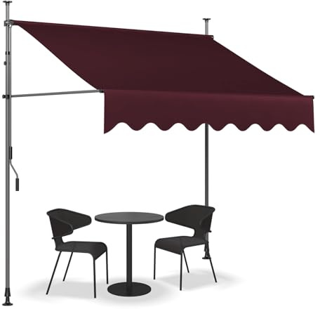 Utomhusmarkis, 1,5/2/2,5/3/3,5/4 m vattentät och solbeständig markis, soltak med justerbar vev, för butiker, restauranger, barer, gårdar, balkonger (WineRed, 250 x 120 cm)