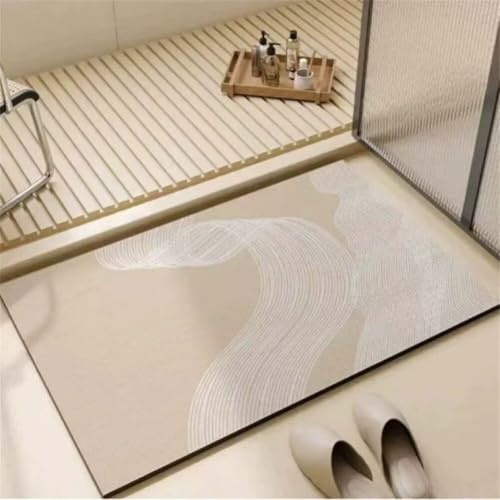 Alfombra de Baño Antideslizante, 50x80cm Alfombrilla Diatomita Baño Súper Absorbente, Alfombrilla Ducha Lavable Stone Bath Mat, Alfombra Piedras para Ducha, Cocina, Bañera y Baños, WC Art 6-293