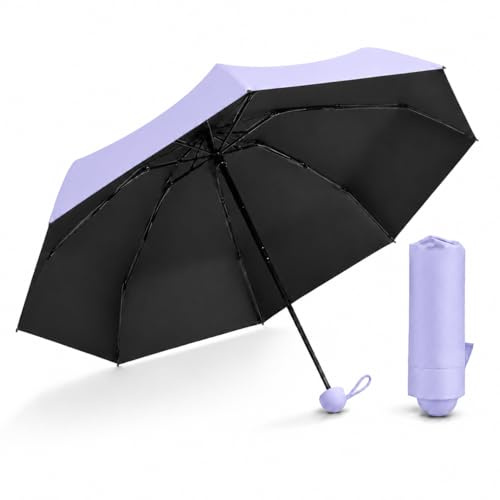 H HANSEL HOME Paraguas Plegable Compacto, 8 Varillas, Opaco, Antiviento e Impermeable, UPF 50+, Paraguas de Bolsillo con Funda, Color Lila