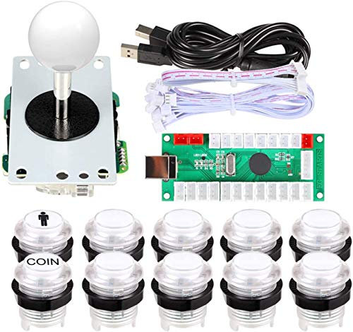 EG STARTS 1 Player USB LED Encoder To PC Games 8 Way Stick Controllers + 10x LED Illuminated Push Buttons For Arcade Joystick DIY Kits Parts Mame Raspberry Pi 2 3 Games White