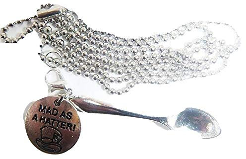 Starfish Records 'Charlie is AS MAD AS A Hatter' Spoon 30'' Necklace Chain Snuff SNIFF Snorting Powder Miniature Spoon Ibiza Alice in Wonderland Organza Gift Bag