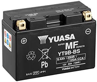 Yuasa YT9B-BS 12V 120 CCA pre-riempita e pronta da montare, batteria AGM per moto senza manutenzione