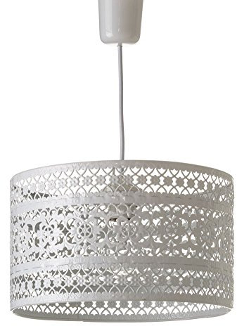 LOLAhome Lámpara de Techo Blanca, Lámpara Colgante de Metal, con patalla redonda, Iluminación de Techo Interior con Calados para Comedor, Salón, Dormitorio, Habitación, Cocina, Entrada